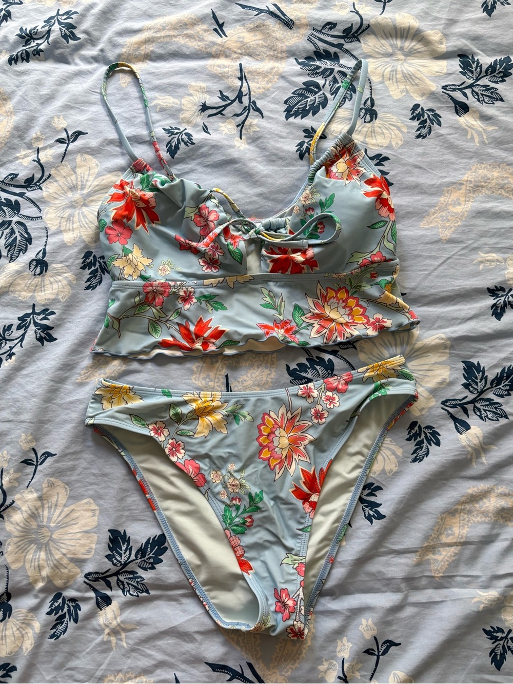 Cupshe Floral Light Blue Two-Piece Bikini